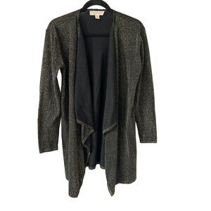 Michael Kors Open Waterfall Cardigan Sweater size Small Black Gold Long Sleeve